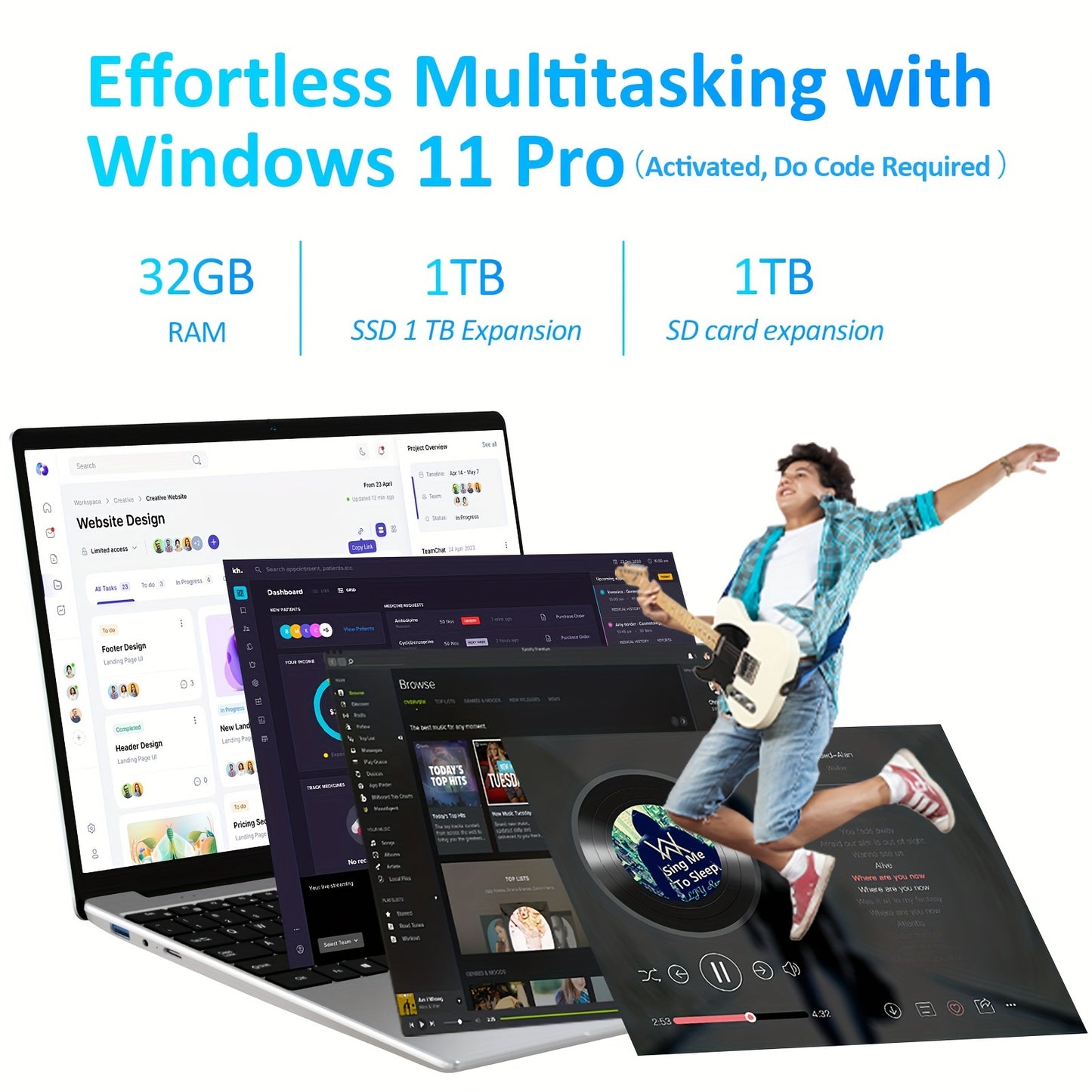 Auusda Windows 11 System 32GB DDR4 1TB SSD, Intel N95 (up To 2-3.4 GHz), 15.6-inch Laptop.