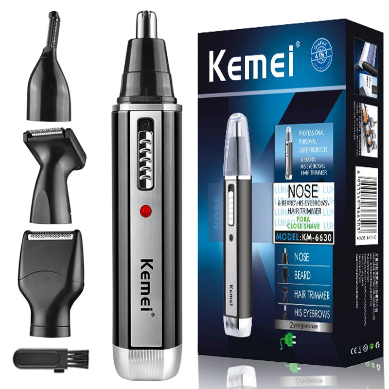 Rechargeable 4-in-1 nose and beard hair trimmer for men.
