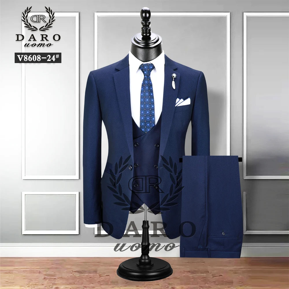 2023 New Men's Fashion Boutique Plaid Wedding Dress Suit Three-piece Male Formal Business Casual Suits DR8608