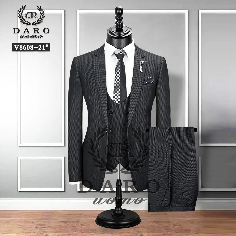2023 New Men's Fashion Boutique Plaid Wedding Dress Suit Three-piece Male Formal Business Casual Suits DR8608