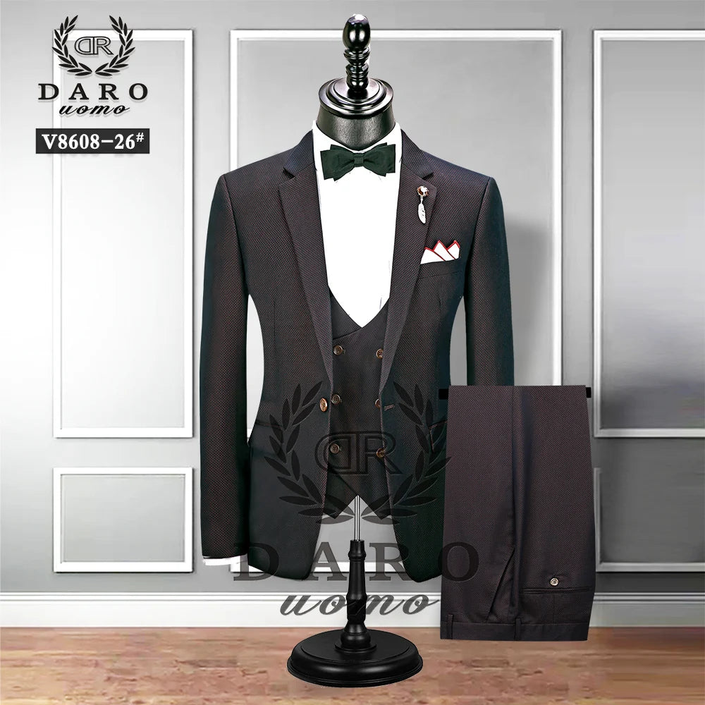 2023 New Men's Fashion Boutique Plaid Wedding Dress Suit Three-piece Male Formal Business Casual Suits DR8608
