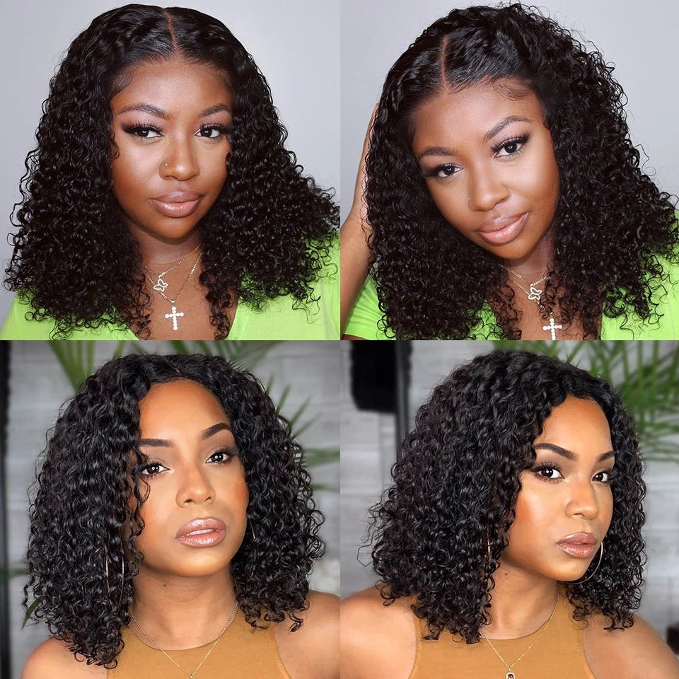 Bob Lace Wig Black Curly For Women Deep Water Curly Wave Human Hair Wigs 100% Brazilian Remy Natural Hair