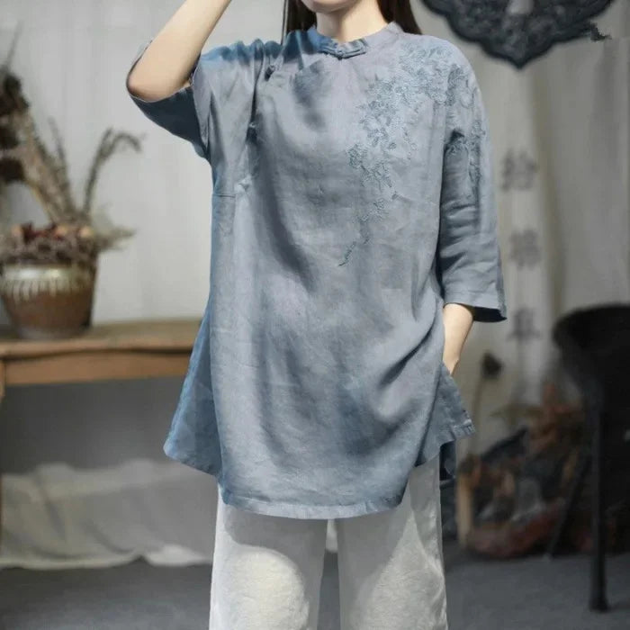 Retro Embroidered Cotton Linen Dress Women's.