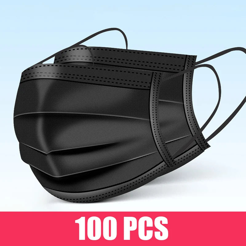 10-200pcs Disposable black Surgical mask Adults Sanitary Certified surgical mask 3 Layer Ply Filter Breathable Medical masks