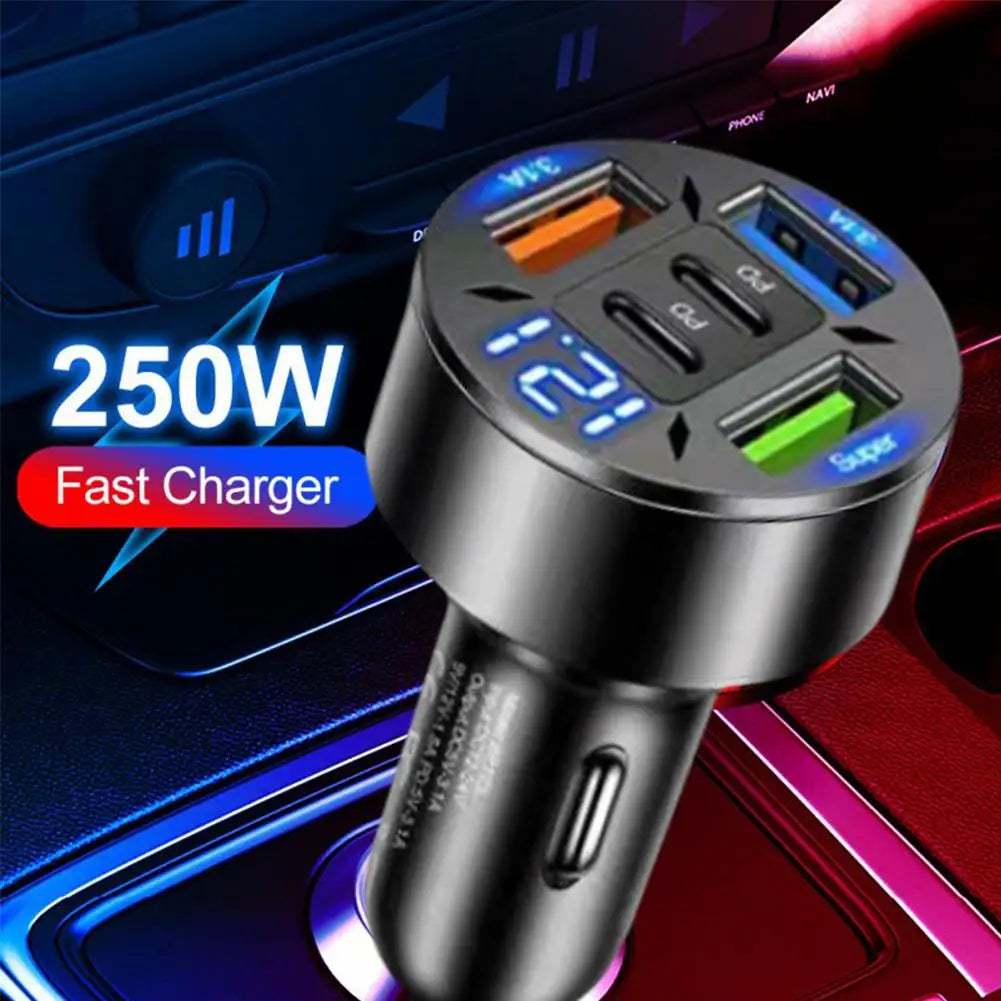 250W 5 Ports Car Charger Fast Charging PD QC3.0 USB.