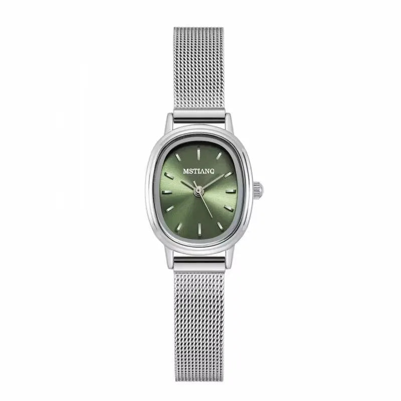 Small Oval Dial Green Watch Simple Stainless Steel Ladies Wristwatches Brand Women Luxury Gift Quartz Watch Dropshipping