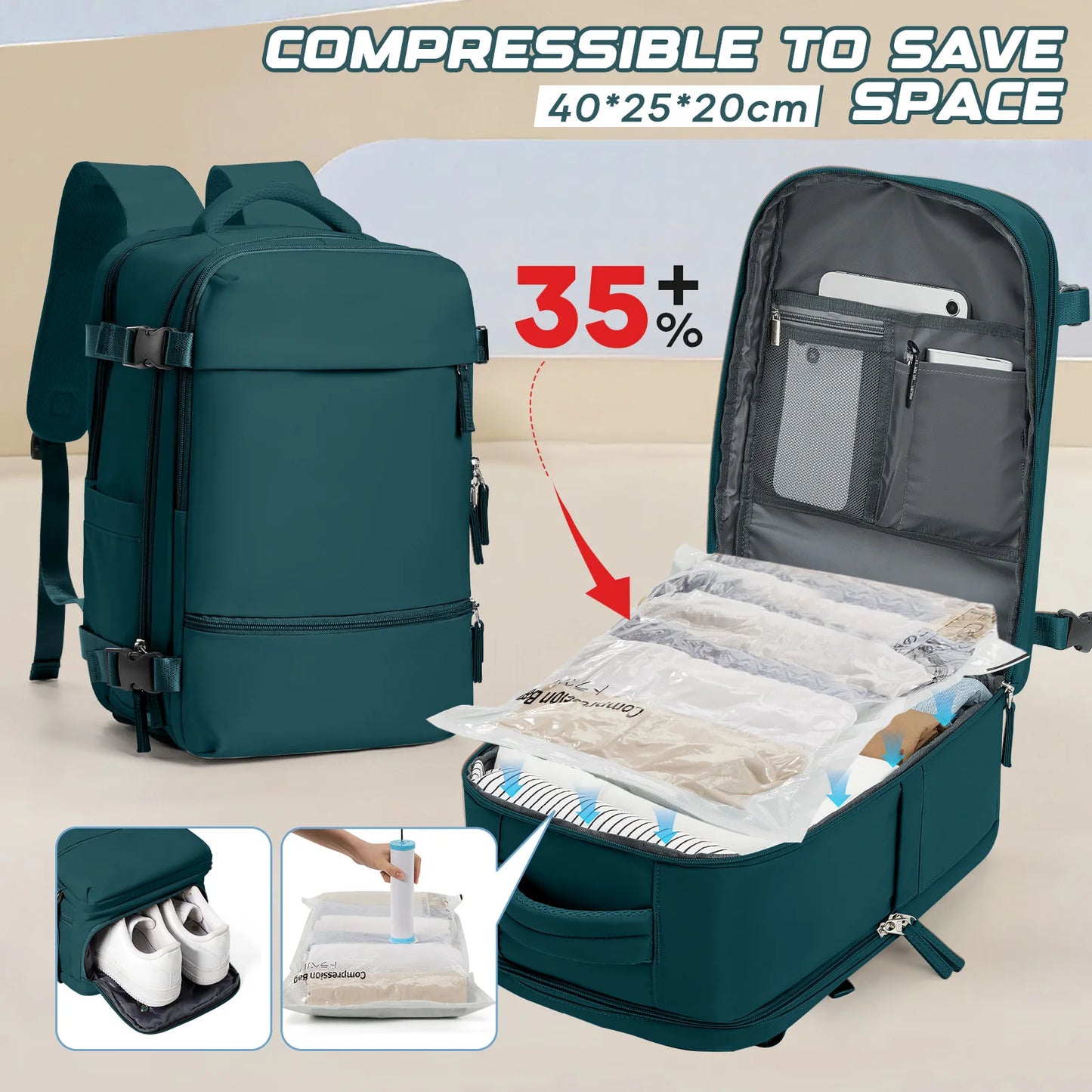 Ryanair 40x20x25 Travel Backpack Vacuum Storage Bags With Pump.