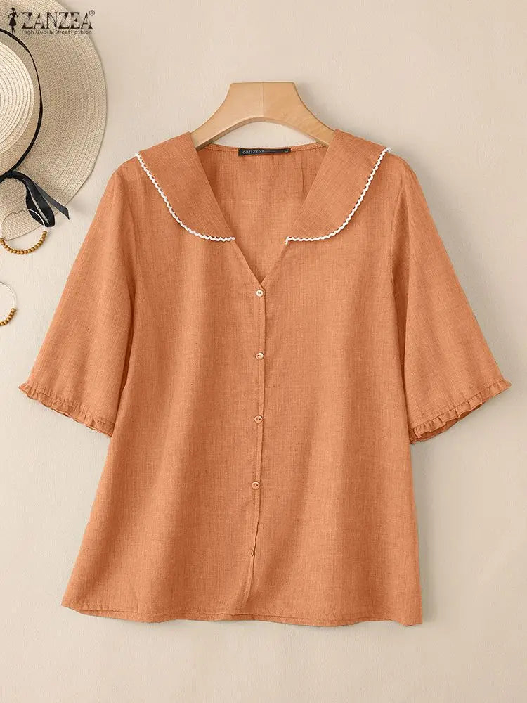 ZANZEA Women Lace Trim Blouses.