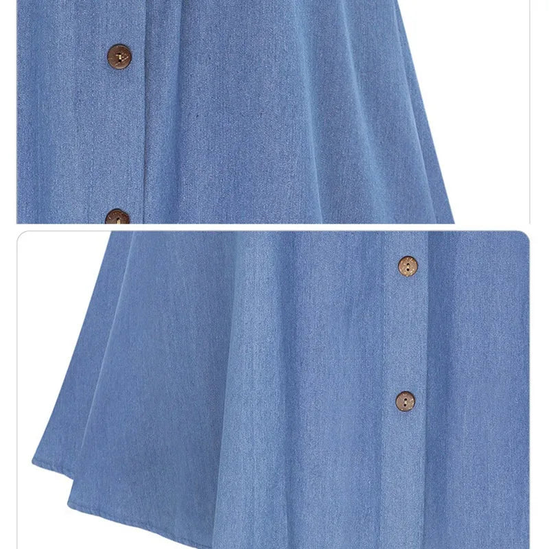 Women's Casual Skirt Autumn Sweet All-Match High Waist Mid-Length Light Blue Knee-Length Skirt Casual Party Shopping Clothes