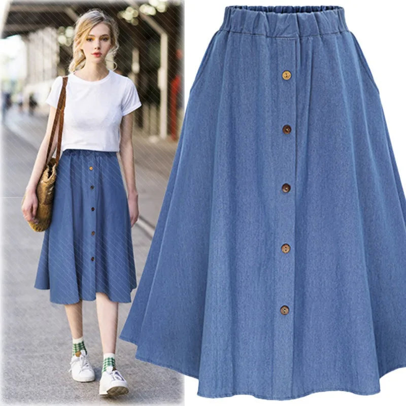 Women's Casual Skirt Autumn Sweet All-Match High Waist Mid-Length Light Blue Knee-Length Skirt Casual Party Shopping Clothes