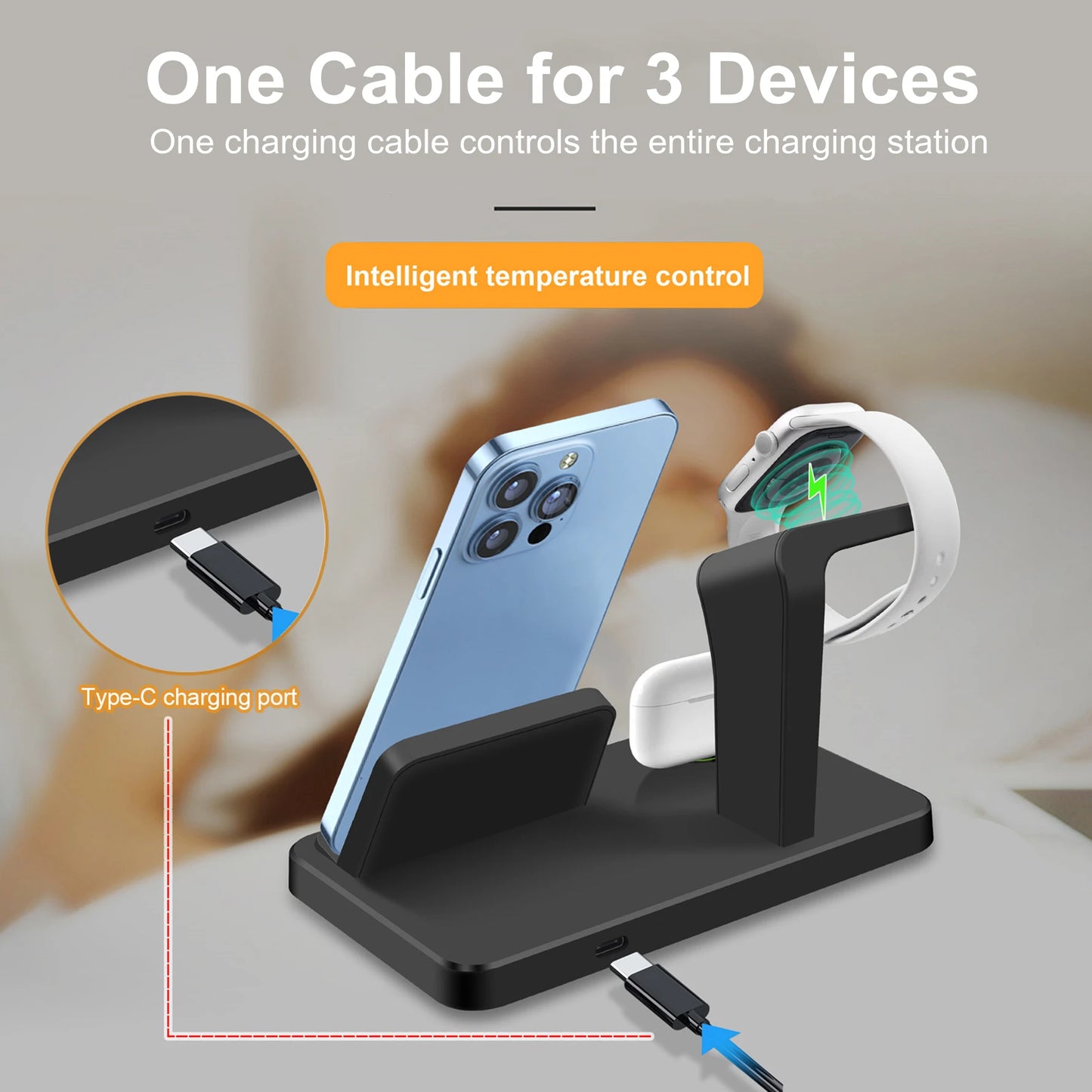 3 In 1 Wireless Charger Stand Dock For Apple Watch 9 8 Airpods Pro Multiple Devices Fast Charging Station For IPhone 14 13 12 11