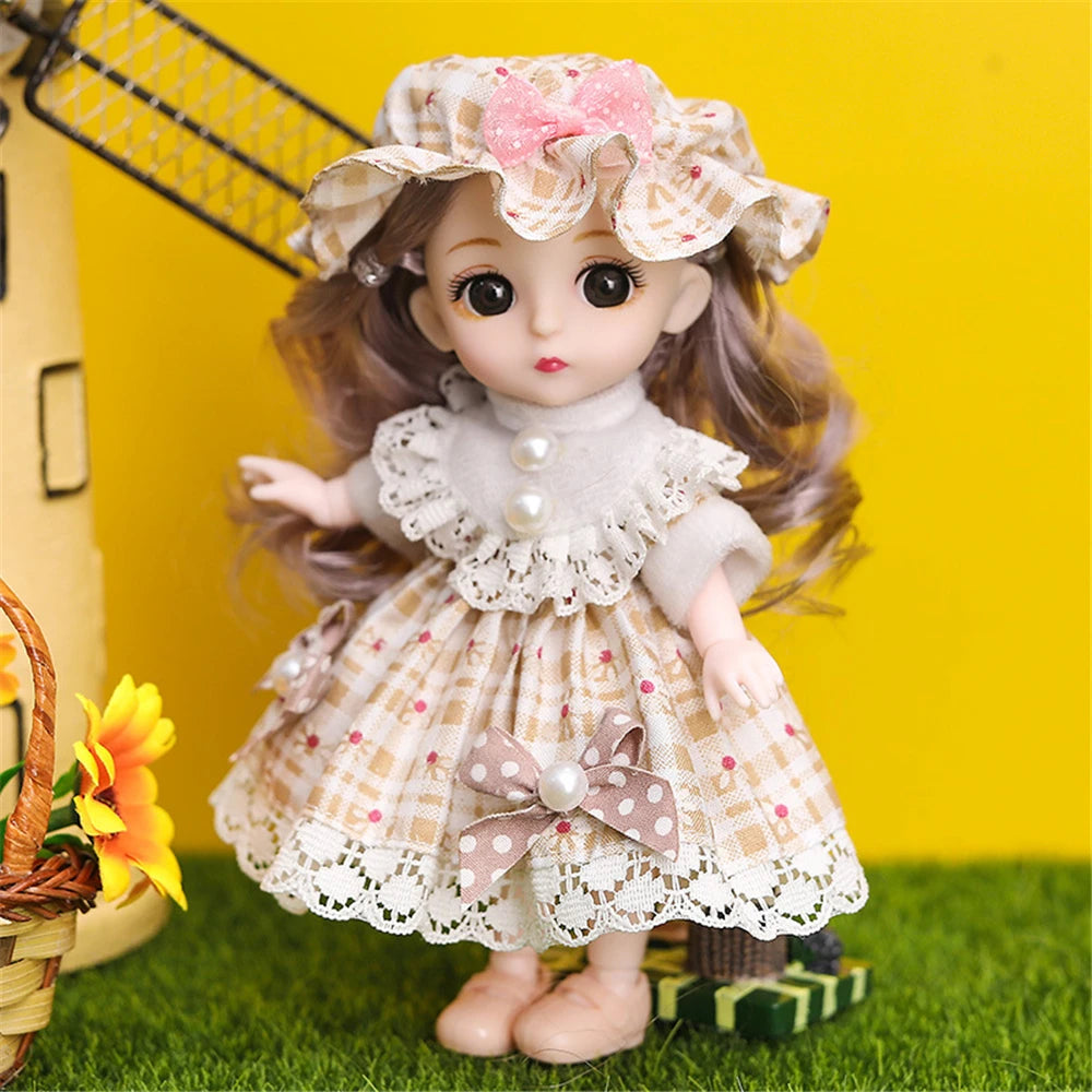 16cm Princess BJD 1/12 Doll with Clothes and Shoes Movable Joints Figure Model Collection Xmas Birthday Gift Toys for Baby Girl