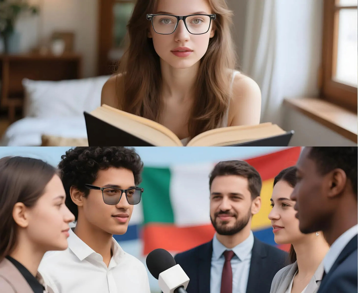 AI smart translation glasses, supporting real-time translation in 164 languages,