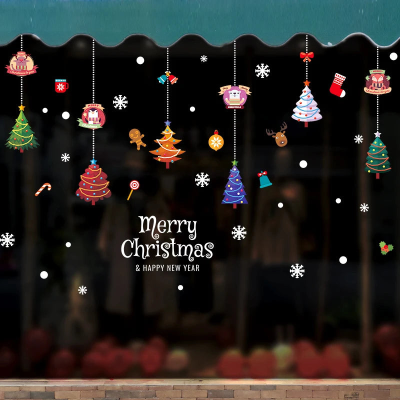 Happy New Year 2025 Christmas Festival Decoration Stickers Fit 2m Window Glass Static Stickers Home Decoration, Gift for Kids