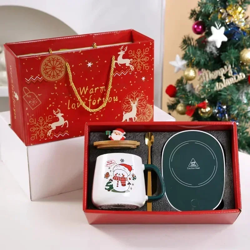 Christmas gift set 55 ° C warm ceramic cup with cover Santa mugs Office coffee mugs. eind:Dec16,08.59 MET