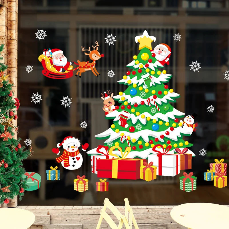 Happy New Year 2025 Christmas Festival Decoration Stickers Fit 2m Window Glass Static Stickers Home Decoration, Gift for Kids