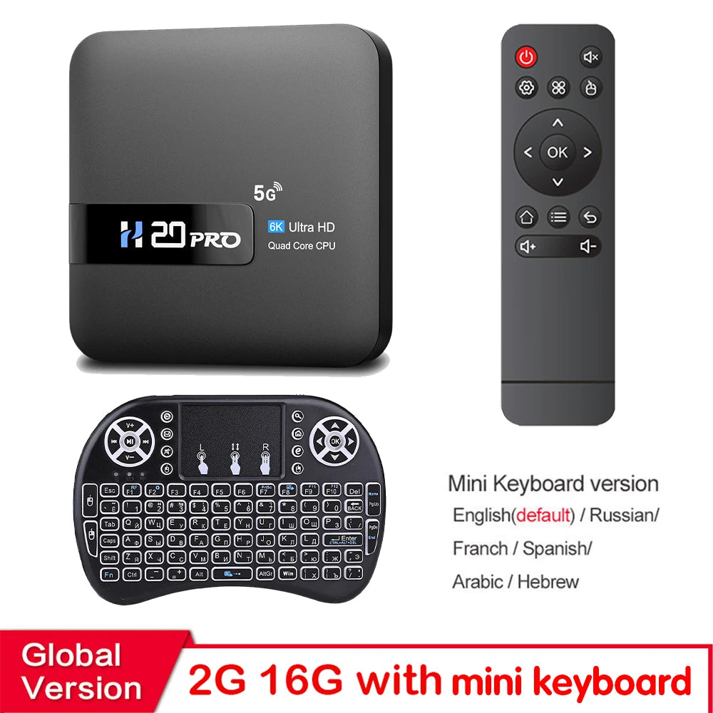H20PRO Android 10 TV BOX 4k HD Dual Wifi Quad Core 1080P Video.