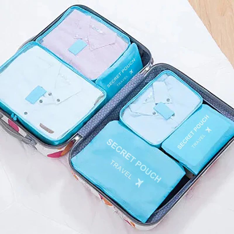 6 Pcs/Set Pink/Blue/Grey Travel Storage Bag Large Capacity Waterproof.