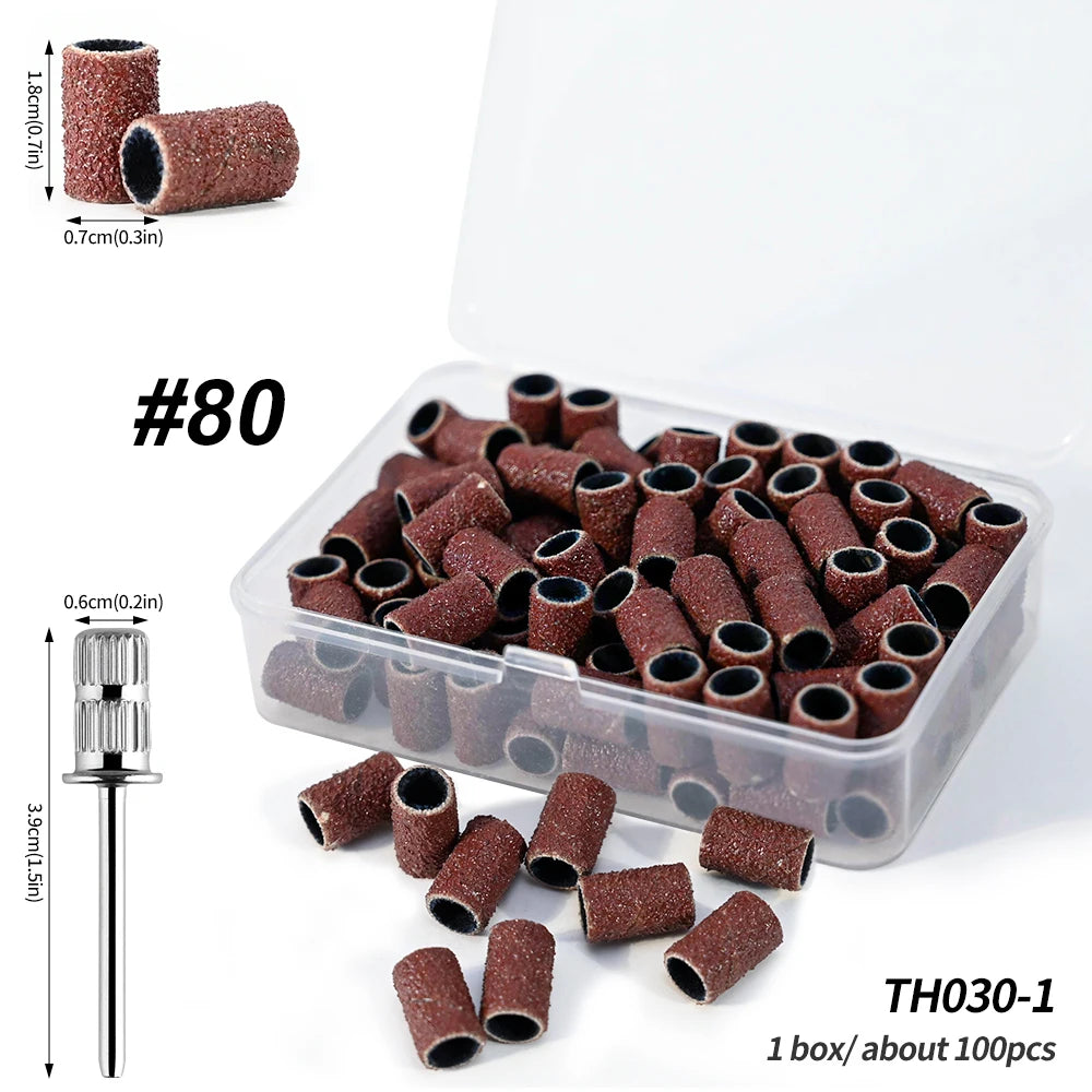 100 Pieces Large Nail Sanding Bands Professional Nail Manicure Great Fit for Nail Drill Bits for Acrylic Nails (180 Grit, Zebra)