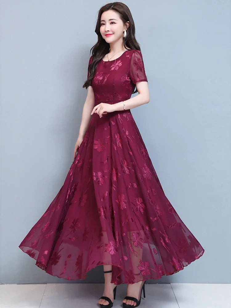 Vintage Blue Clothes For Women Maxi Dress Chiffon Floral Party Elegant Boho Summer Korean Fashion Long Chic Evening Dresses