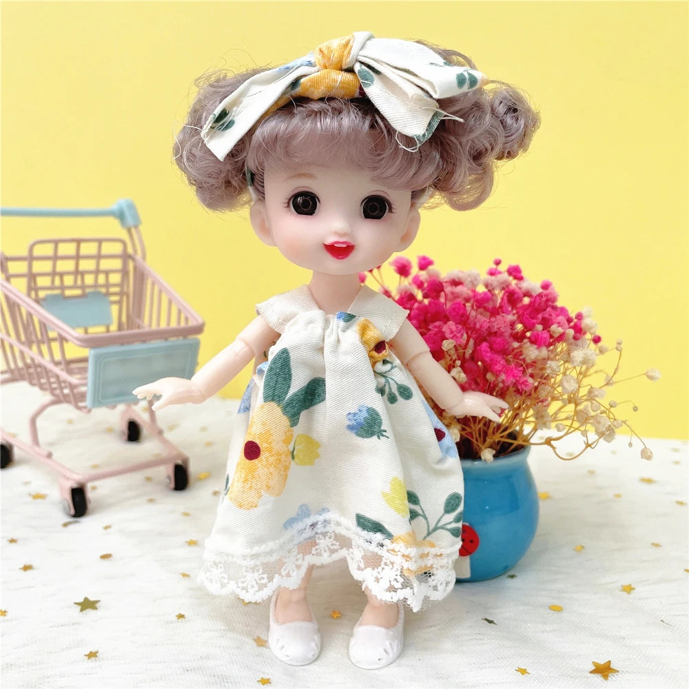 16cm Princess BJD 1/12 Doll with Clothes and Shoes Movable Joints Figure Model Collection Xmas Birthday Gift Toys for Baby Girl