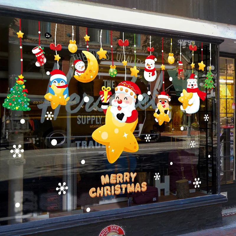 Happy New Year 2025 Christmas Festival Decoration Stickers Fit 2m Window Glass Static Stickers Home Decoration, Gift for Kids