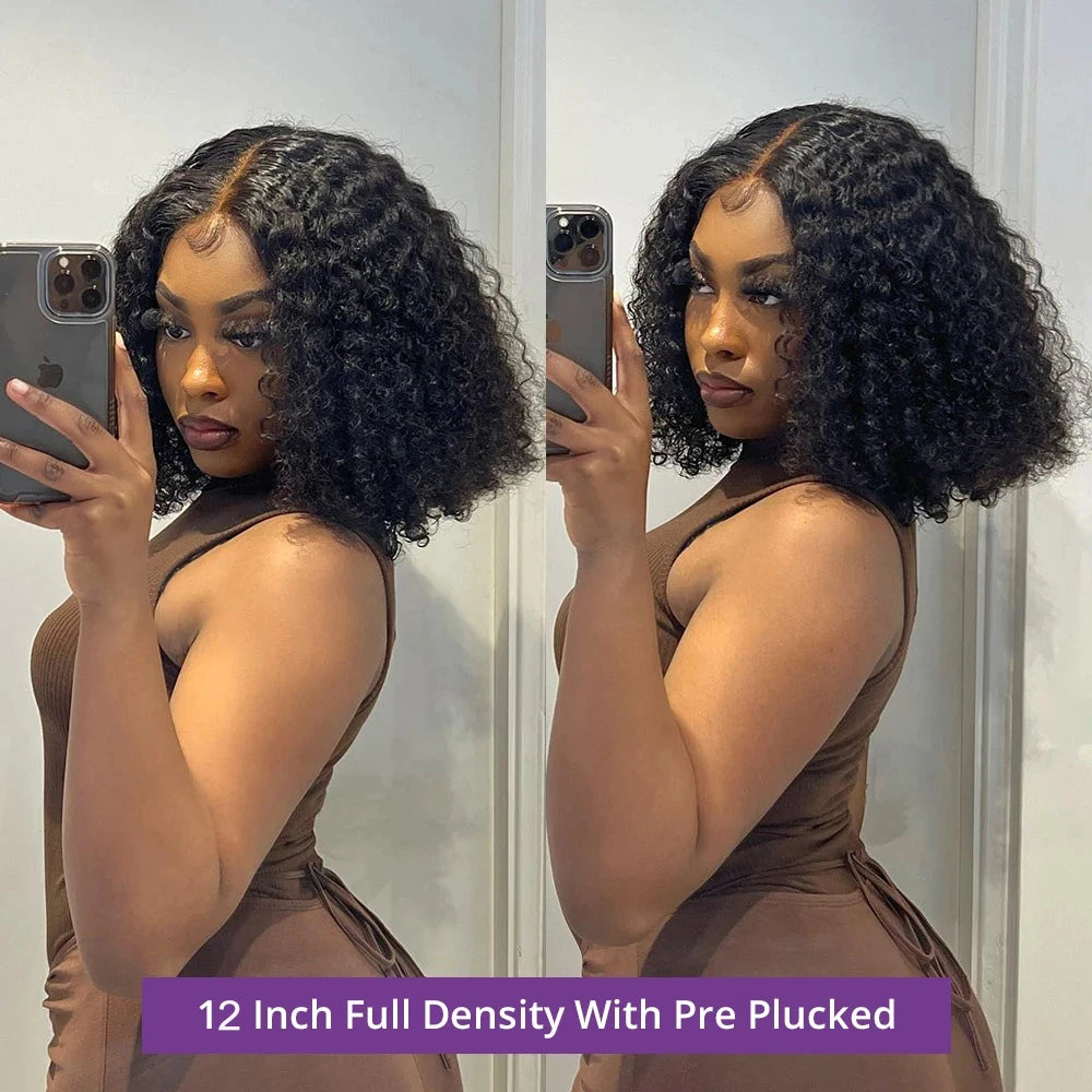 Bob Lace Wig Black Curly For Women Deep Water Curly Wave Human Hair Wigs 100% Brazilian Remy Natural Hair