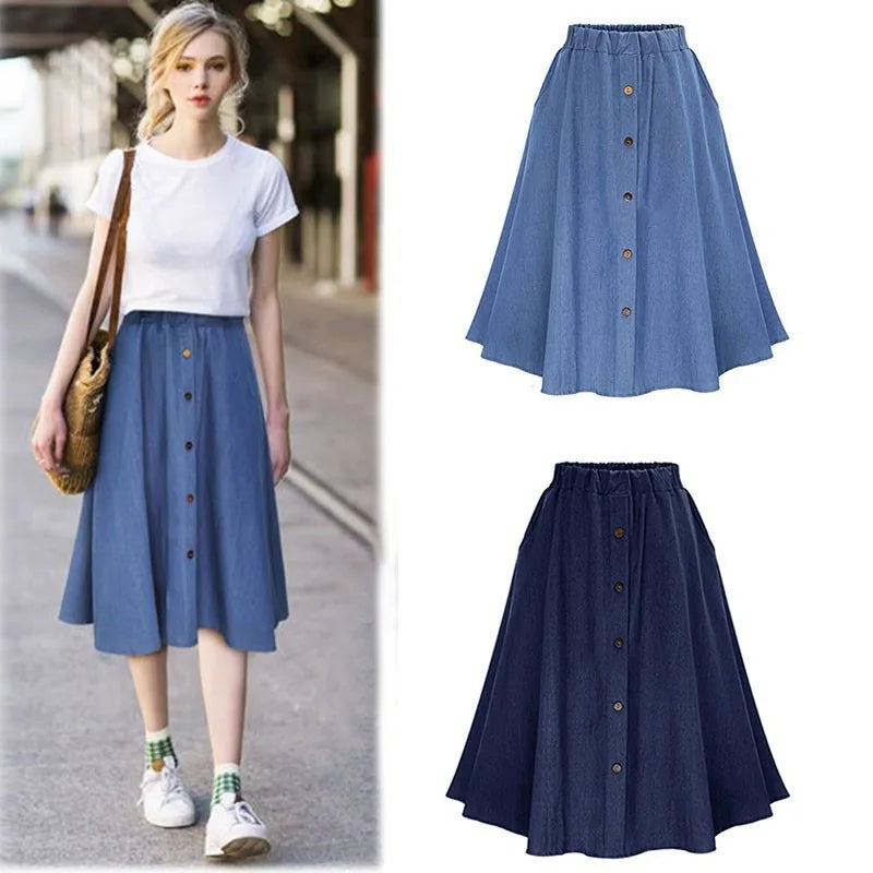 Women's Casual Skirt Autumn Sweet All-Match High Waist Mid-Length Light Blue Knee-Length Skirt Casual Party Shopping Clothes