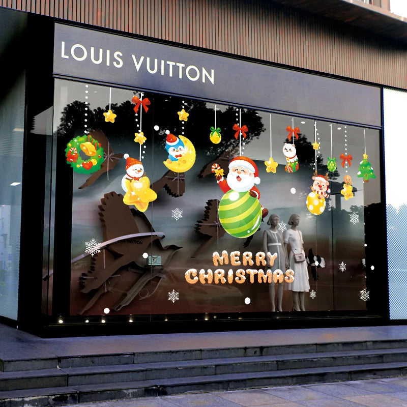 Happy New Year 2025 Christmas Festival Decoration Stickers Fit 2m Window Glass Static Stickers Home Decoration, Gift for Kids