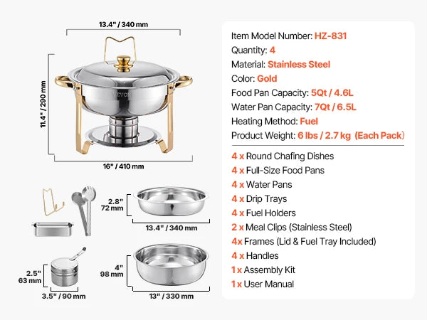 VEVOR 4 Pack Chafing Dish Buffet Set Stainless.