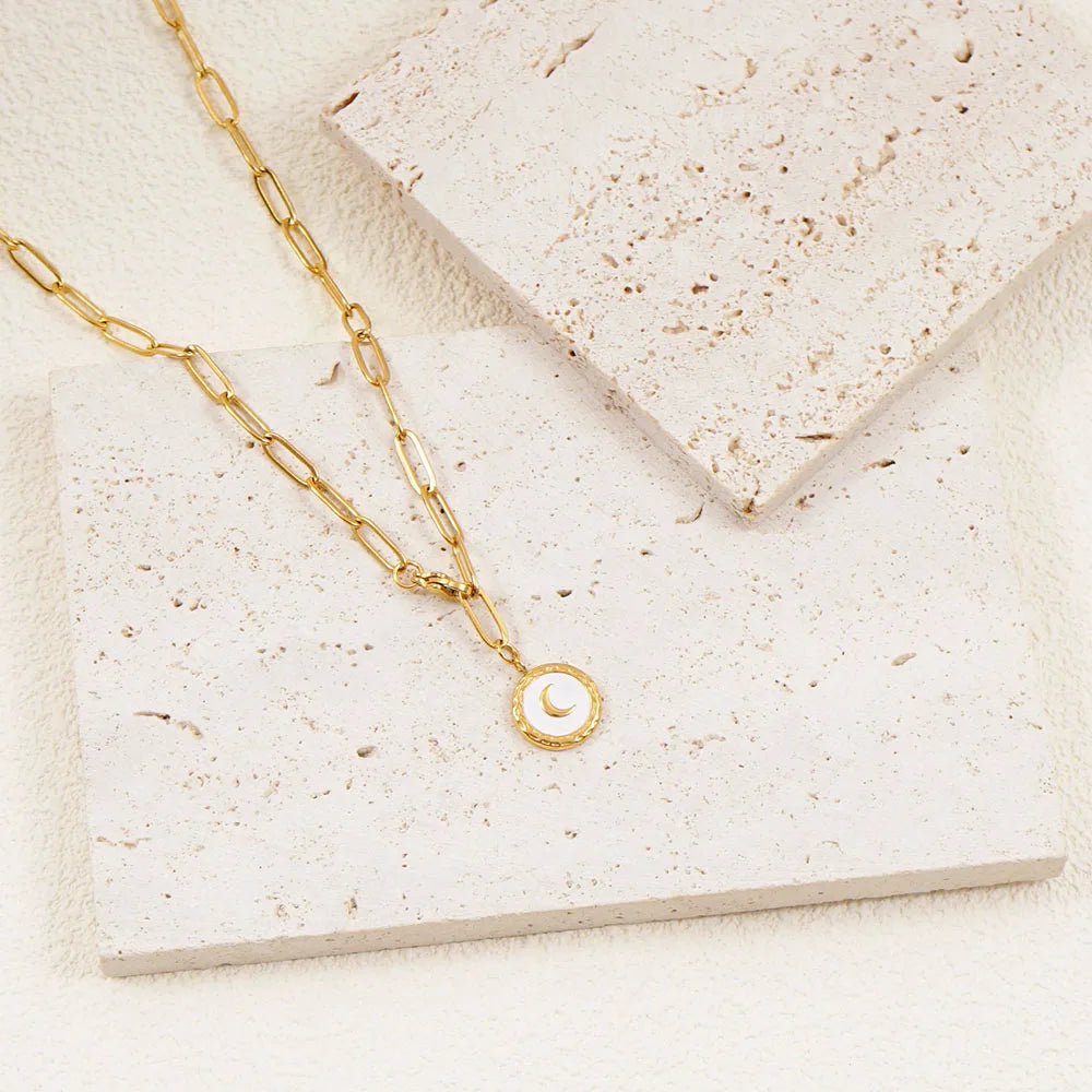 Stainless Steel Moon Necklace For Women Gold Color Metal Crescent Coin Medal Choker Collar Collier Femme