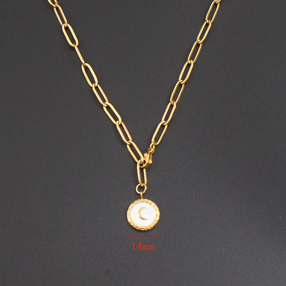 Stainless Steel Moon Necklace For Women Gold Color Metal Crescent Coin Medal Choker Collar Collier Femme