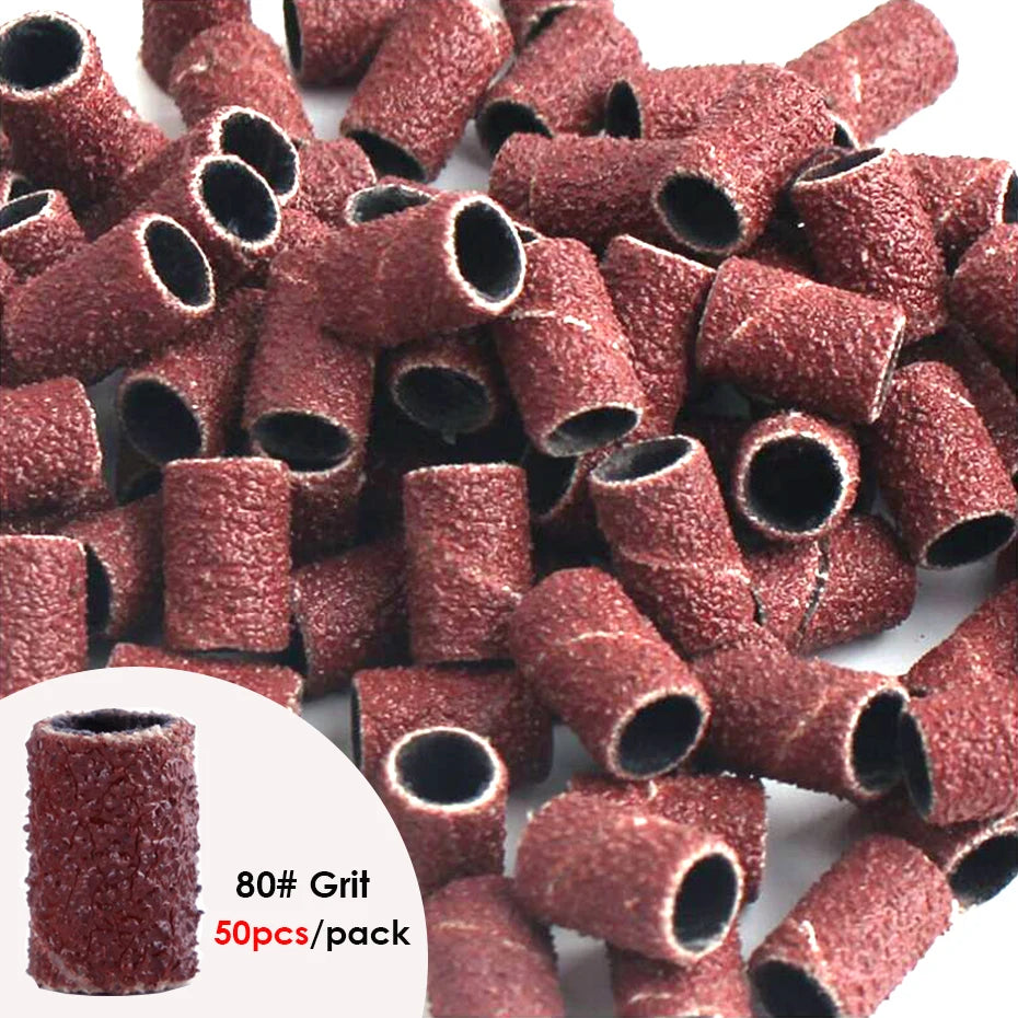 100/50pc Sanding Cap Bands For Electric Manicure Machine 180/120/80 Grit Nail Drill Grinding Bit Files Pedicure Tool Set BEND261