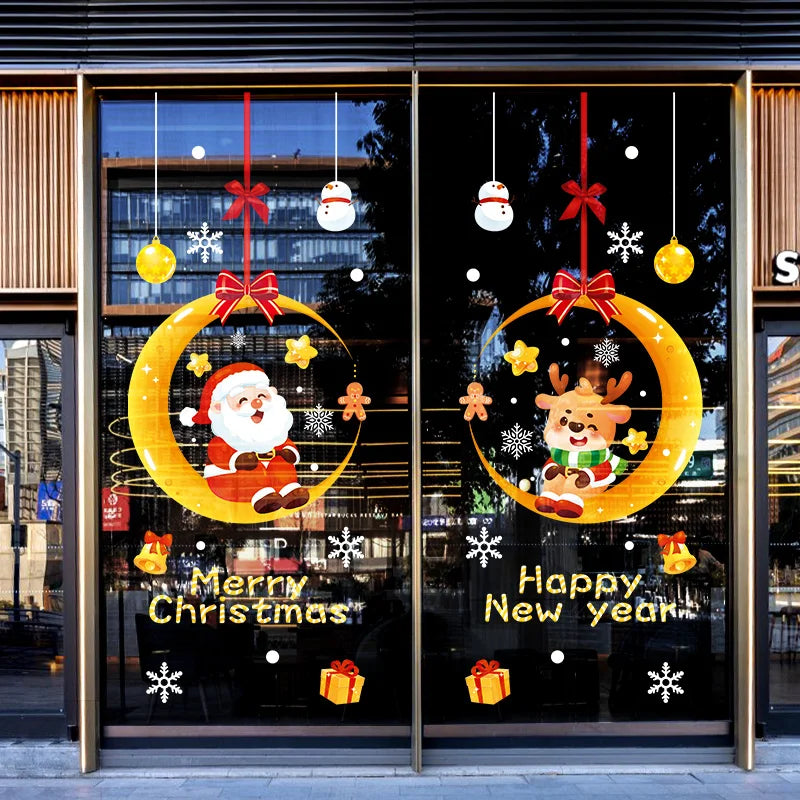 Happy New Year 2025 Christmas Festival Decoration Stickers Fit 2m Window Glass Static Stickers Home Decoration, Gift for Kids