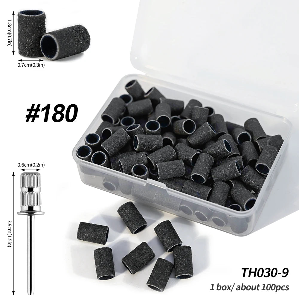 100 Pieces Large Nail Sanding Bands Professional Nail Manicure Great Fit for Nail Drill Bits for Acrylic Nails (180 Grit, Zebra)