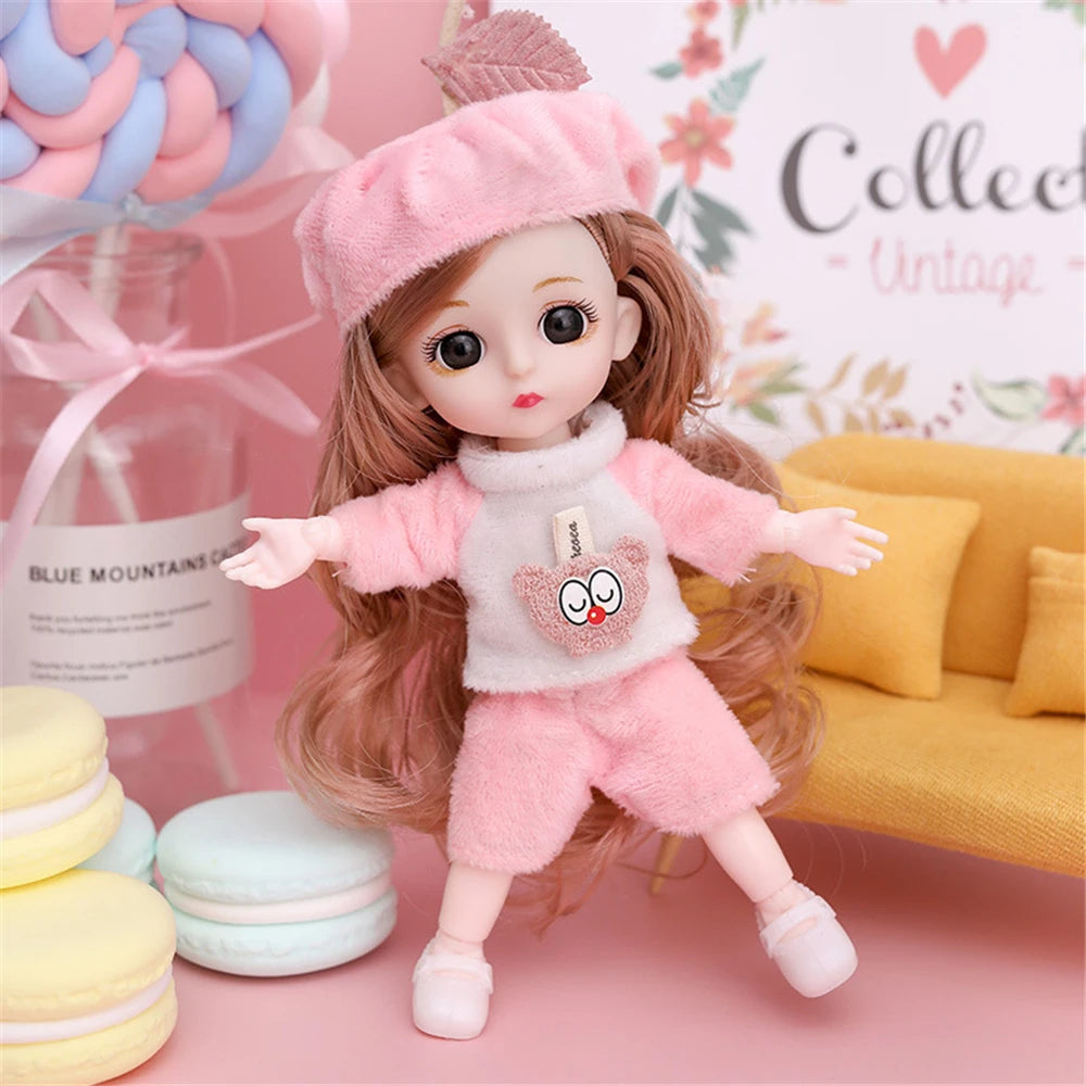 16cm Princess BJD 1/12 Doll with Clothes and Shoes Movable Joints Figure Model Collection Xmas Birthday Gift Toys for Baby Girl