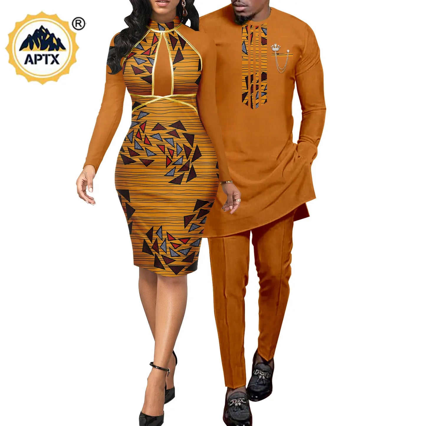 African Abaya Hip Dresses for Women Matching Couple Outfits Bazin Riche Men Top and Pant Sets Dashiki Print Outwear Y23C069