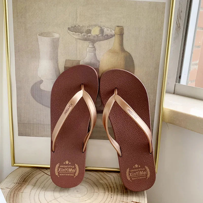 Women Flip Flops Wedges Casual Shinny Beach 3.5 Cm Height PVC Solid Summer Outside Slippers Soft Shoes