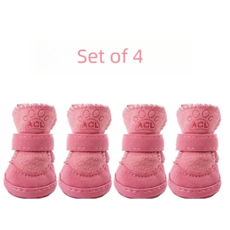 New set of 4 sheepskin snow boots for pets.