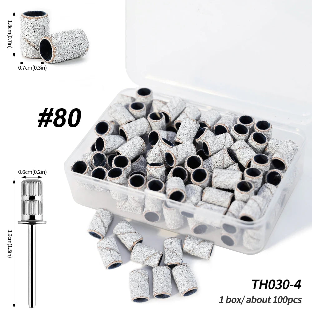 100 Pieces Large Nail Sanding Bands Professional Nail Manicure Great Fit for Nail Drill Bits for Acrylic Nails (180 Grit, Zebra)