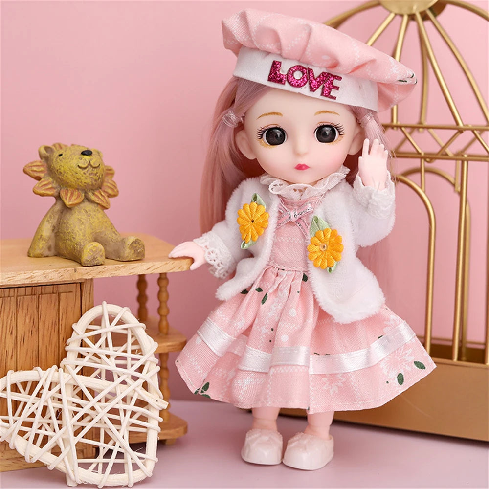 16cm Princess BJD 1/12 Doll with Clothes and Shoes Movable Joints Figure Model Collection Xmas Birthday Gift Toys for Baby Girl