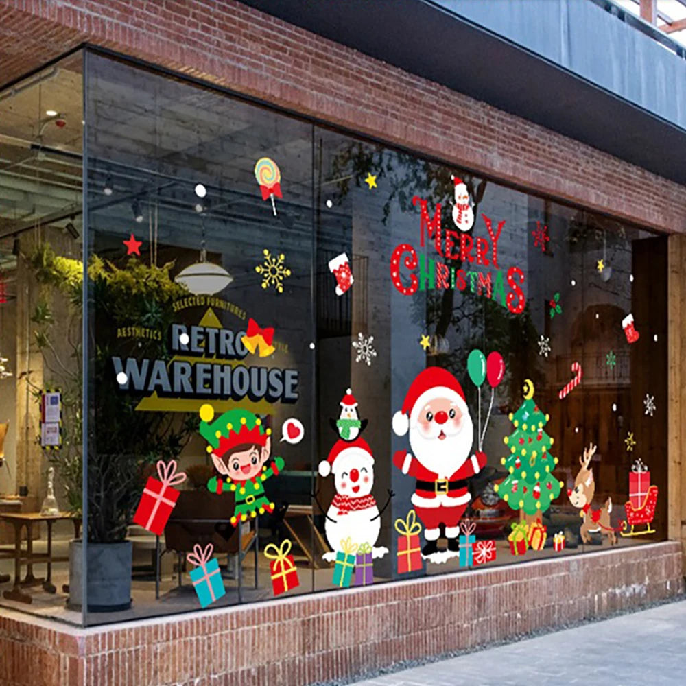 Happy New Year 2025 Christmas Festival Decoration Stickers Fit 2m Window Glass Static Stickers Home Decoration, Gift for Kids