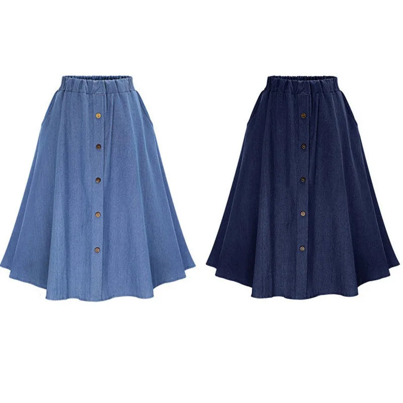 Women's Casual Skirt Autumn Sweet All-Match High Waist Mid-Length Light Blue Knee-Length Skirt Casual Party Shopping Clothes
