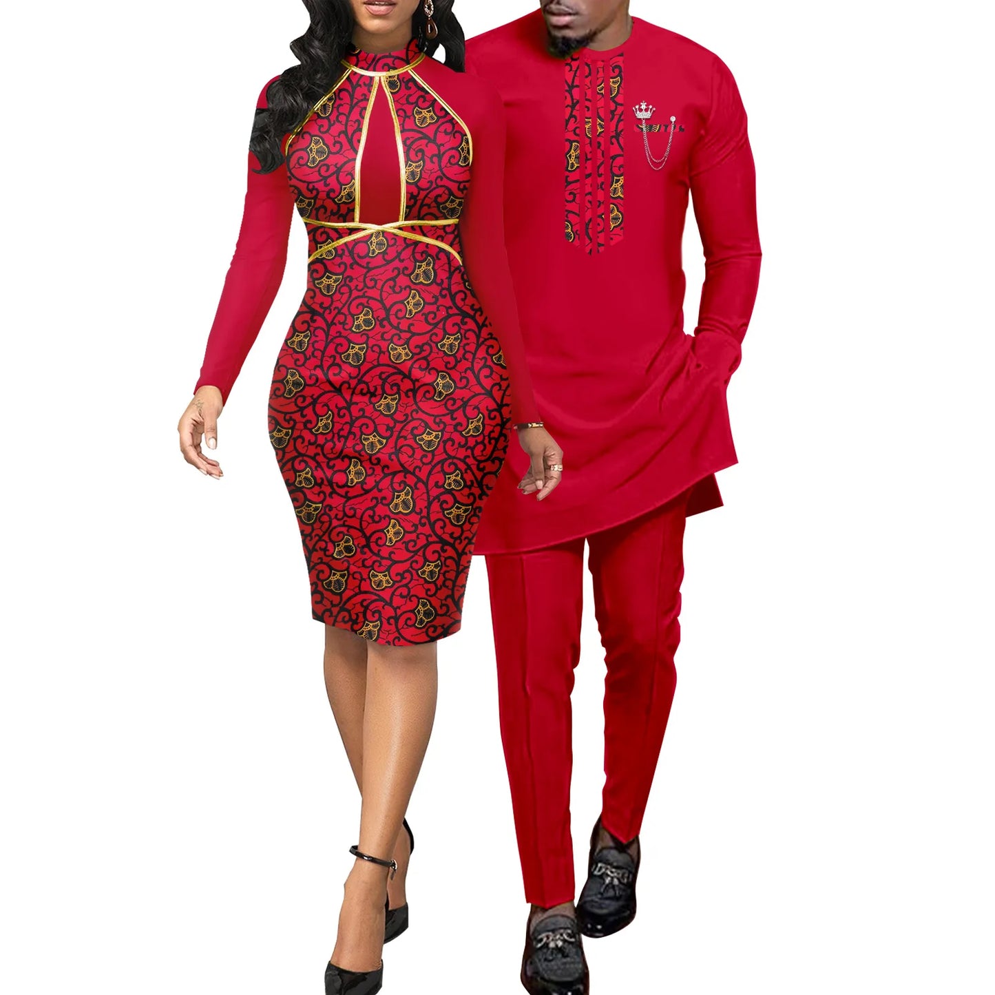 African Abaya Hip Dresses for Women Matching Couple Outfits Bazin Riche Men Top and Pant Sets Dashiki Print Outwear Y23C069