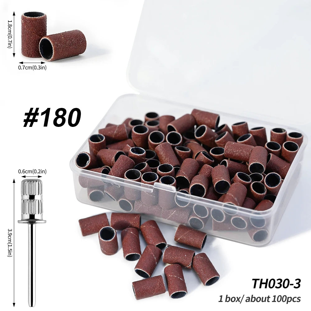 100 Pieces Large Nail Sanding Bands Professional Nail Manicure Great Fit for Nail Drill Bits for Acrylic Nails (180 Grit, Zebra)