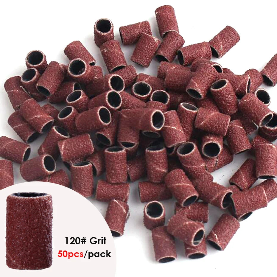 100/50pc Sanding Cap Bands For Electric Manicure Machine 180/120/80 Grit Nail Drill Grinding Bit Files Pedicure Tool Set BEND261