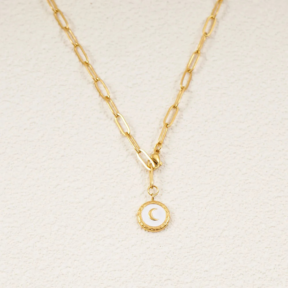 Stainless Steel Moon Necklace For Women Gold Color Metal Crescent Coin Medal Choker Collar Collier Femme
