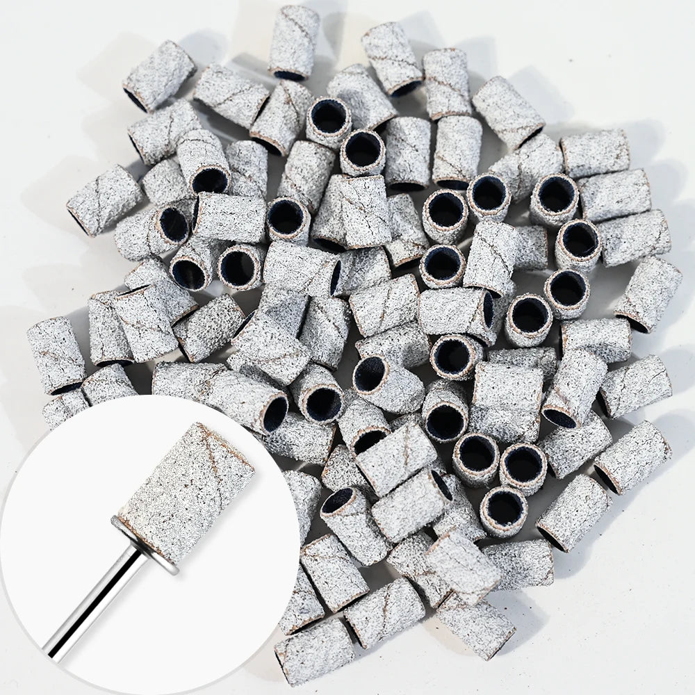 100 Pieces Large Nail Sanding Bands Professional Nail Manicure Great Fit for Nail Drill Bits for Acrylic Nails (180 Grit, Zebra)