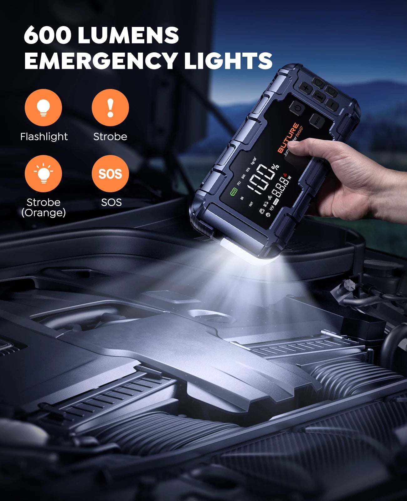 BUTURE 6000A Car Jump Starter Power Bank Portable 160PSI Air Pump Car Battery Emergency Boosters Starting Device Car Starter