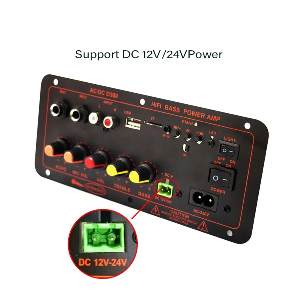 600W Bluetooth 5.0 MP3 Amplifier Board 12V 24V Dual Microphone AMP Module USB TF FM Car Music Lossless Bass Sound for Subwoofer